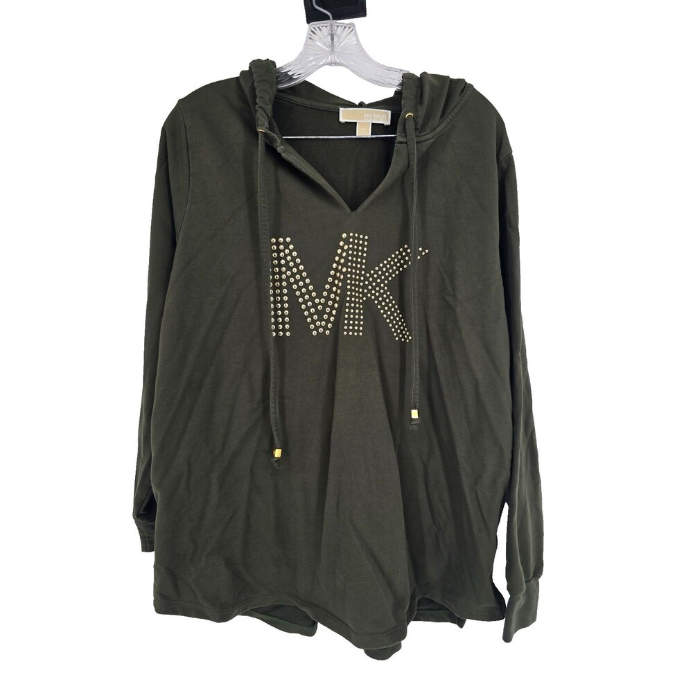 Michael Kors Womens Size 1X Hoodie Green Studded Logo Pullover